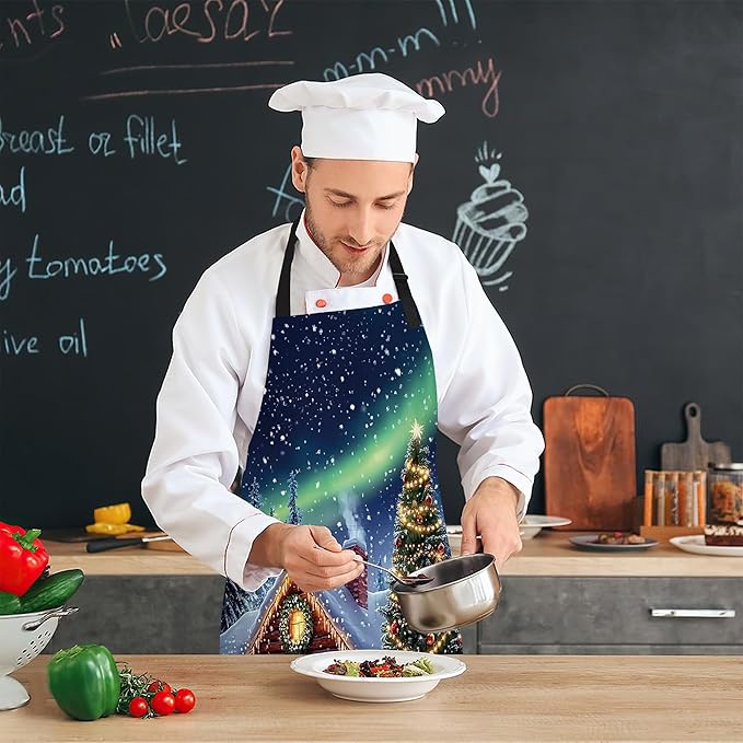 Cooking Apron for Women and Men,Adjustable Chef Bib Apron with 2 Pockets, Water and Oil Resistant for Kitchen Use
