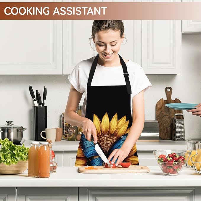 Adjustable Kitchen Apron with Pockets for Women and Men,Soft Chef Apron for Cooking, BBQ, and Grill