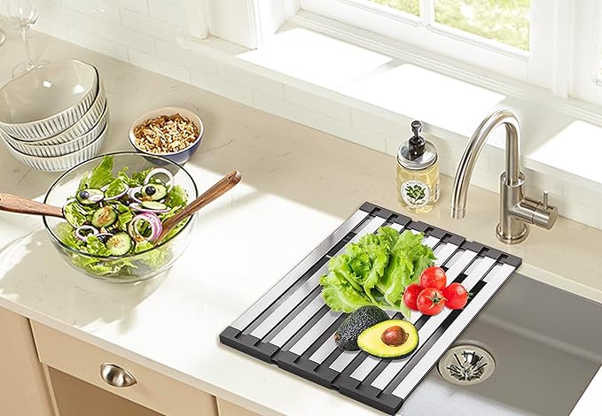 Kitchen Sink Drying Rrack， Stainless Steel Bowl Holder ，Foldable and Non-Slip Suitable for Kitchen Countertops Multipurpose Sink Drying Rack (19.69×12.8IN)