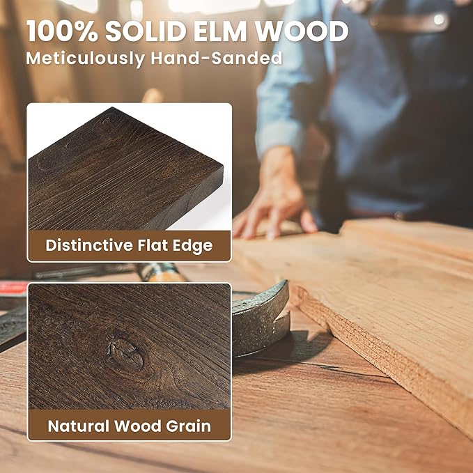 Floating Shelves, 8" Deep Rustic Solid Elm Wood Wall Mounted Floating Shelves, Wall Shelves with Invisible Bracket for Living Room Bathroom Bedroom Kitchen, 32 Inch Set of 2, Walnut