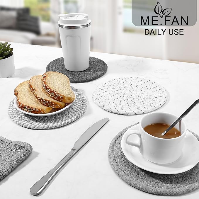 ME.FAN 7 Inch Trivets/Potholders 4 Set Cotton Thread Weave Trivets for Pots and Pans - Large Coasters/Hot Pads to Protect Desktop & Countertop - Mix 1