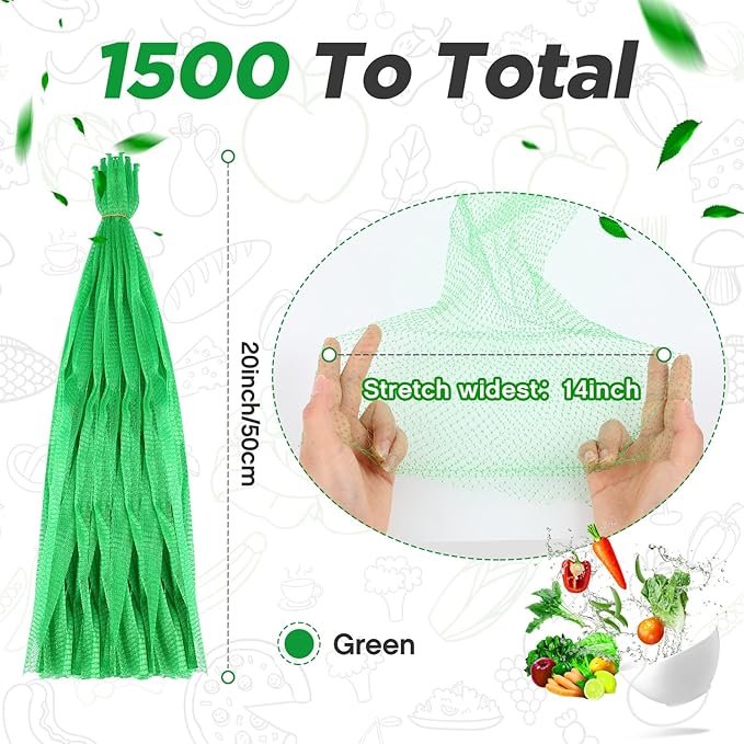 Windyun 1500 Pcs 20 Inch Mesh Produce Bags Reusable Nylon Netting Bulk, Fits Storage Egg Vegetable Seafood Fruits Grocery Bags(Green)