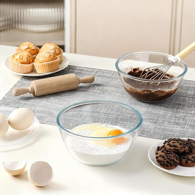NUTRIUPS Glass Bowls Set Cereal Bowl Glass Salad Bowls Small Bowl for Kitchen (30oz-2pcs with lids)