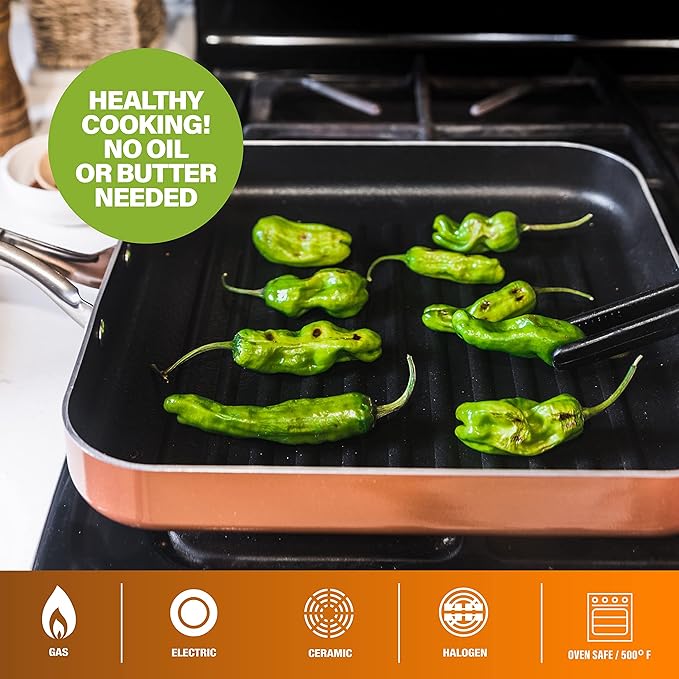 Gotham Steel Nonstick Grill Pan for Stovetops with Grill Sear Ridges, Drains Grease, Ultra Durable Coating, Metal Utensil Safe, Stay Cool Stainless-Steel Handle, Oven & Dishwasher Safe, 100% PFOA Free