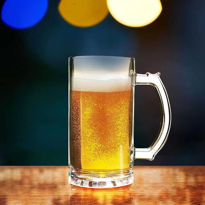 DISCOUNT PROMOS Glass Beer Mug 16 oz. Set of 10, Bulk Pack - Great for Wedding Favors, Groomsmen Gifts, Birthday Gifts - Clear Bottom Color