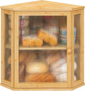 Corner Bread Box for Kitchen Counter, Bamboo Wood Large Capacity Bread Storage Bin with Acrylic Wavy Door Panel (Natural, Extra Large)