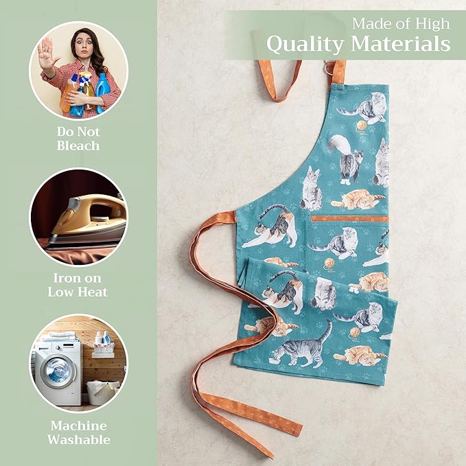 Maison d' Hermine 100% Cotton Apron for women with Pocket Kitchen Chef Apron for Men Cooking Gardening Server Waitress