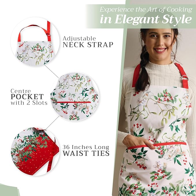 Maison d' Hermine 100% Cotton Apron for women with Pocket Kitchen Chef Apron for Men Cooking Gardening Server Waitress