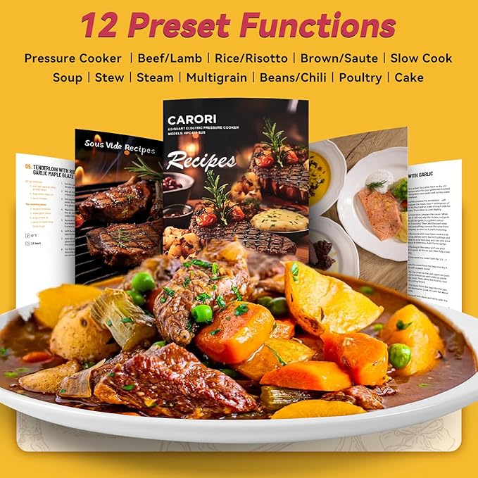 Electric Pressure Cooker 6 Quart Silver, Non-stick Pot, 9-in-1 Instant Pot, 12 Preset Functions with Touchscreen, Safe Steam Release, Stew, Slow Cook, Rice, Sauté, Warmer