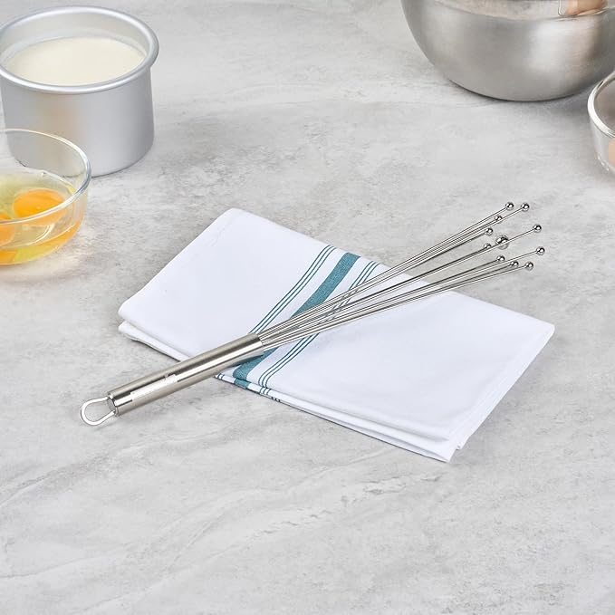 Restaurantware 12.5 in Stainless Steel Ball Whisk - German Standard Egg Beater with Ergonomic Handle, Dishwasher Safe - Manual Mixer Cooking Whisk for Baking, Stirring, Sauces, Beating