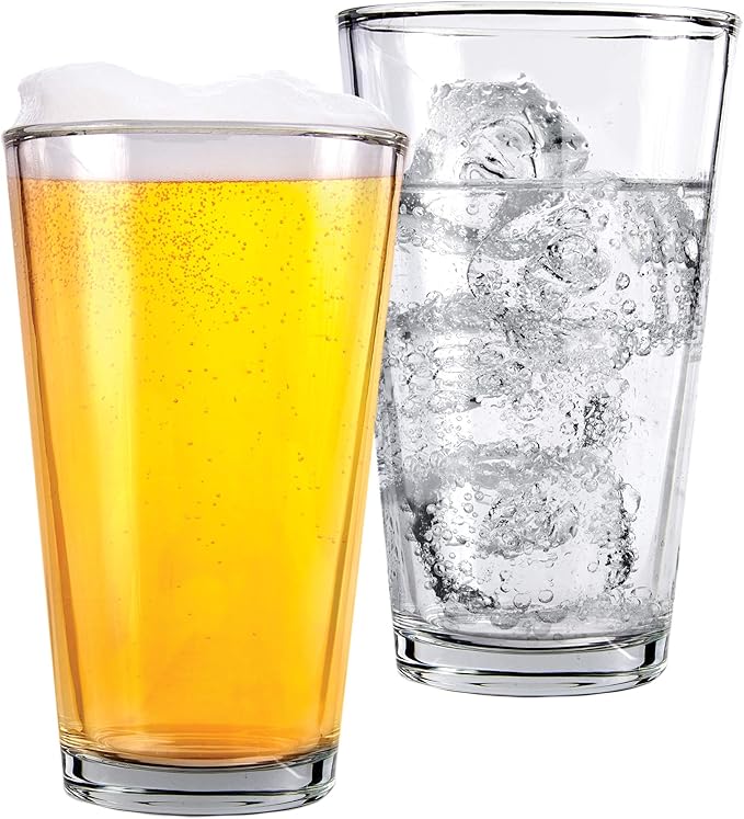 Pint Beer Glasses Set of 6 – 16 oz Tall Clear Drinking Glasses and All Purpose Tumblers – Heavy Base Cocktail, Water, Juice Glass – Pub Style Design For Home Dining, Bars, and Parties