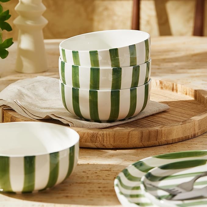 Junko Cereal Bowls Set of 4-36 Ounce Ceramic Bowls, Japanese Noodle Bowl Set, Ceramic Bowls for Kitchen, Breakfast, Oatmeal, Microwave and Dishwasher Safe (Forest)