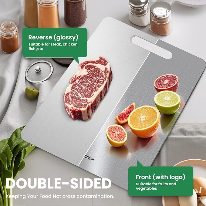 Katuchef Titanium Cutting Board 100% Pure Titanium Cutting Boards for Kitchen Non Toxic, Double-Sided Medical-Grade Hygiene Durable Non Moldy Dishwasher Safe Meat Fruit metal Board