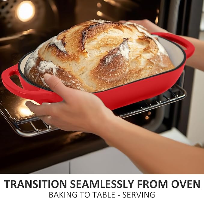 Premium Enameled Cast Iron Dutch Oven for Bread Baking | Non-Stick 5QT Oval Bread Oven with Lid | Perfect for Sourdough, Loaf, and Artisan Baking (Oval Red, 5 QT)