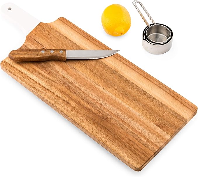 Weddingstar Wooden Cutting Board or Serving Board with White Handle 7.8" x 21" - Blank