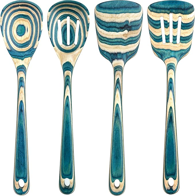 Totally Bamboo Baltique Mykonos Collection 4 Piece Cooking Utensil Set, Safe for Nonstick