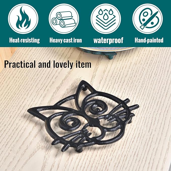 Sungmor Heavy Duty Cast Iron Trivet,Decorative Rustproof Trivet for Kitchen or Dinning Table,6.3" x 5.1" with Vintage Lovely Black Cat Pattern