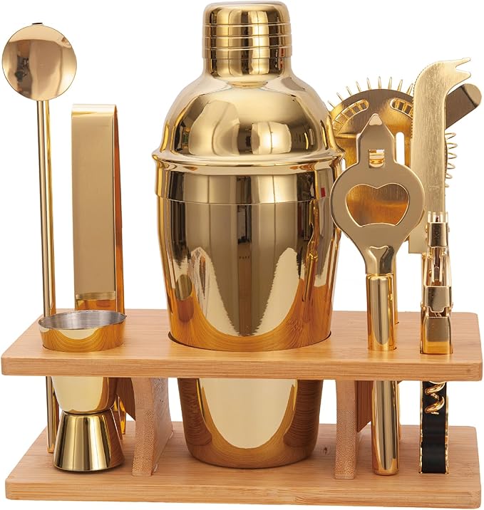 9Pcs-Cocktail Shaker Set Bartending Kit Cocktail Bar Set Cocktail Mix Drink Making Kit Professional Bar and Home Drink Bar Tools for Bartender (Gold, 9Pcs)