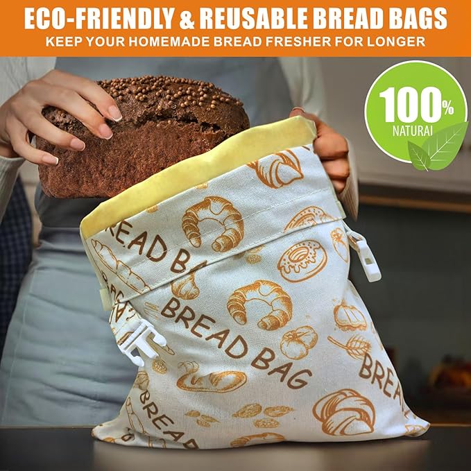 Mosucoirl Beeswax Bread Bags 2 Pack, Reusable Bread Storage Boxes for Homemade Sourdough, Cotton Food Bags Loaf Containers to Keep Fresh Large