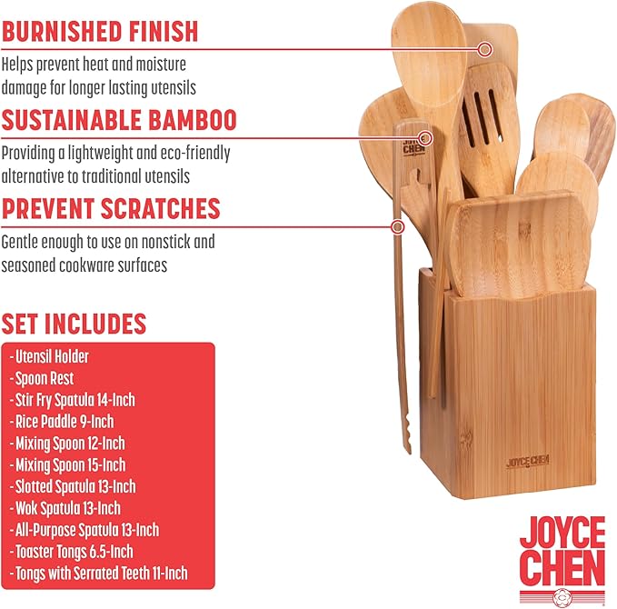 Joyce Chen 11-Piece Burnished Bamboo Cooking Utensil Set