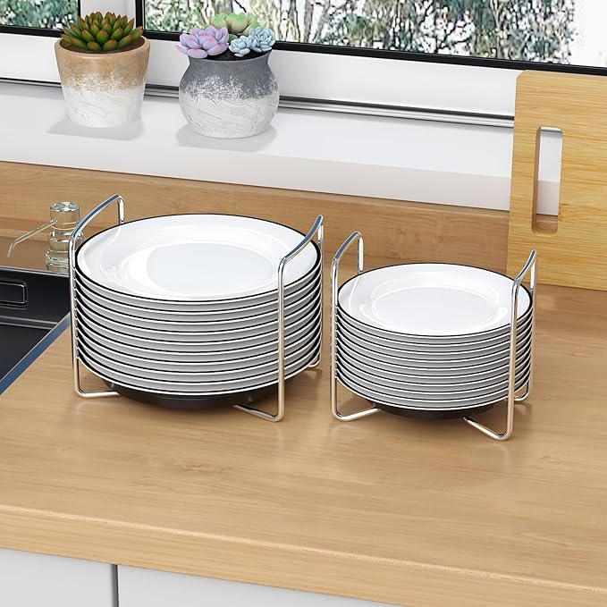Adjustable Bamboo Dish Drying Rack - Stainless Steel 304 Dish Rack for Kitchen | Counter Home Essentials for Efficient Dish Organization and Drying (Black, 1*Small&1*Large)
