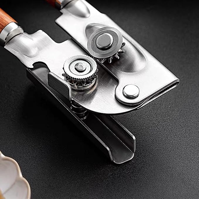 Stainless Steel Can Opener Manual: Wooden Handle Bottle Opener, Jar Opener for Seniors, Hand Held Can Opener Smooth Edge Lid Remover for Kitchen Cans Bottles Lids, Beer Bottle Opener