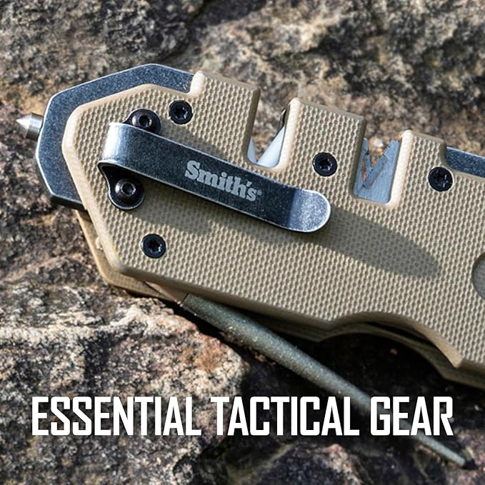 Smith’s Pocket Pal Tactical Knife Sharpener - 2 Stage Sharpener & Diamond Sharpening Rod - Pocket Clip - Outdoor Hunting Knife & Hook Sharpener - Compact & Lightweight