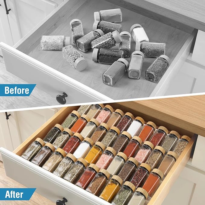 Spice Drawer Organizer 8 Tier, Acrylic Seasoning Organizer Rack, Clear Spice Rack Tray, Kitchen Seasoning Jars Drawers Insert (Jars Not Included/Expandable From 13" to 26")
