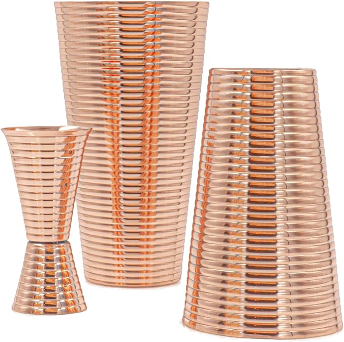 Prince of Scots Fluted Copper Cocktail Shaker Set | 3-Piece Boston Shaker Set | Premium Shaker for Martinis, Bourbon, Manhattans | Elegant Gift for Home Entertaining