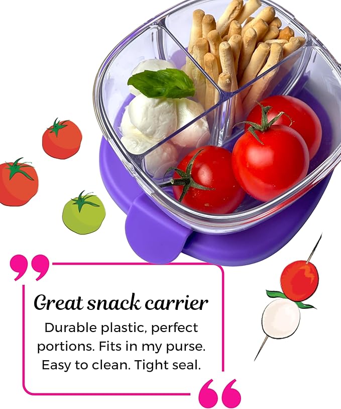 Yumbox Snack Bowl, Leakproof 3 Compartments, Removable Lid, Microwave, Dishwasher Safe, Kids Snacks, Granola Bowl, Snacks for school, work, travel (Hazy Purple)
