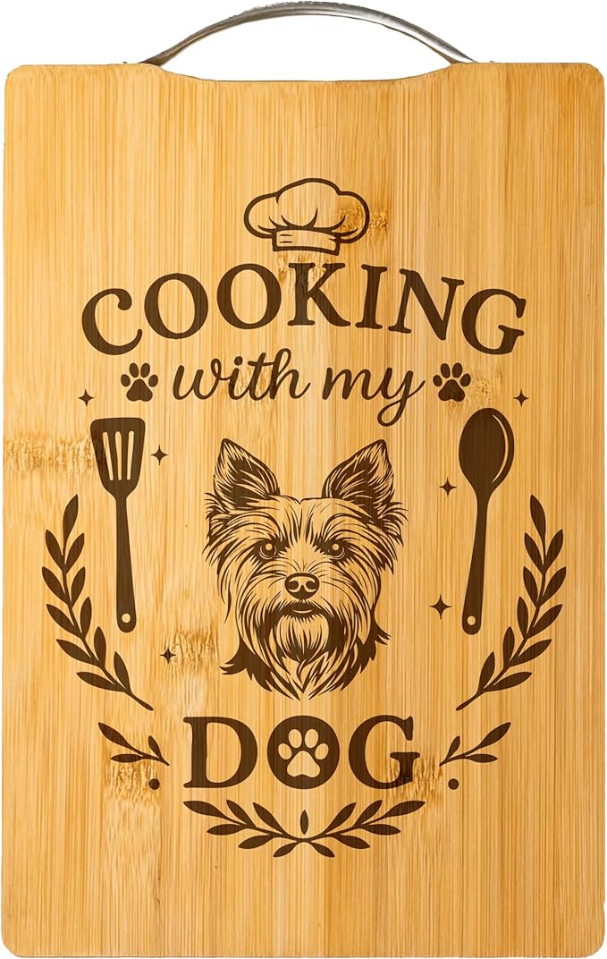 Cooking with My Dog – Engraved Bamboo Cutting Board, Gift for Dog Lovers, Handmade Kitchen Decor, Unique Personalized Dog Gift (Yorkshire Terrier)