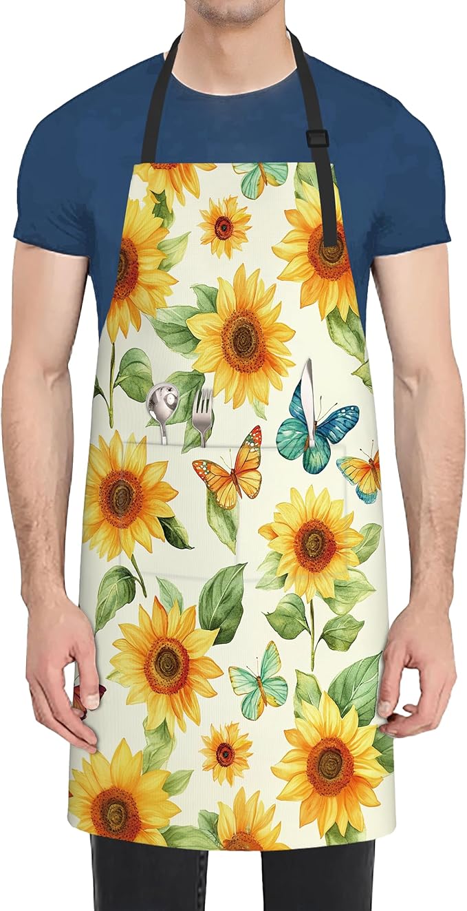 Cooking Apron for Women and Men,Adjustable Chef Bib Apron with 2 Pockets, Water and Oil Resistant for Kitchen Use