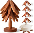 Wooden Trivets for Hot Dishes，Natural Tree Trivet Set，4 Walnut Wood + 1 Stand stored Like a Christmas Tree.Wooden Tree Coasters,Trivets for Hot Pots and Pans.