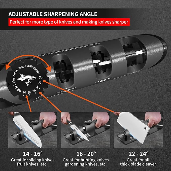 MAD SHARK Knife Sharpener, 6 Adjustable Sharpening Angle, Coarse & Fine Knife Sharpener Tool, Handheld Manual Knives Sharpener for Precision Kitchen Knives, Pocket, Scissors, Black