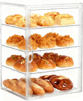 Pastry Display Case, Acrylic Bakery Display Case 3-Tier Pastry Display Cabinet with Removable Shelves and Front Door, Clear Bread Display Box for Bakery, Coffee Shop, Buffet