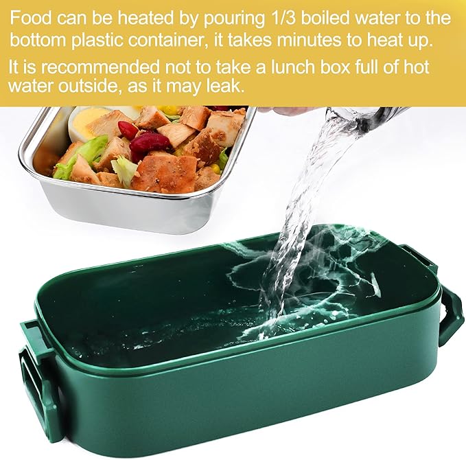 Stainless Steel Bento Box for Adults&Kids,Japanese Leakproof Lunch Box Divided Food Meal Storage Containers Set Stackable 2 Layer for Children School Picnic Green