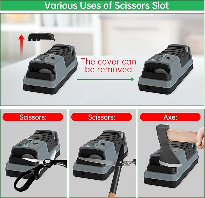 5 in 1 Electric Knife Sharpener-3 Rotational Speed Adjustable Electric Knife Sharpeners, Suitable for Straight Blade Knives, Serrated Knives, Meat Cleaver Knives, Ceramic Knives&Scissors