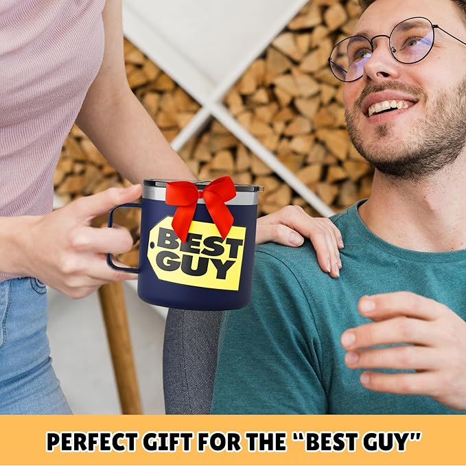 Funny Coffee Mug - BEST GUY Travel Mug 14oz Insulated Stainless Steel - Gifts for Husband, White Elephant Gift Ideas, Dad Gifts, Stocking Stuffers