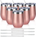 6 Pack Stainless Steel Wine Tumblers, 12Oz Insulated Wine Tumbler, Double Wall Insulated Wine Glass, Stainless Steel Stemless Wine Cups with Lids for Coffee, Wine, Cocktails, Champaign, Rose Gold…