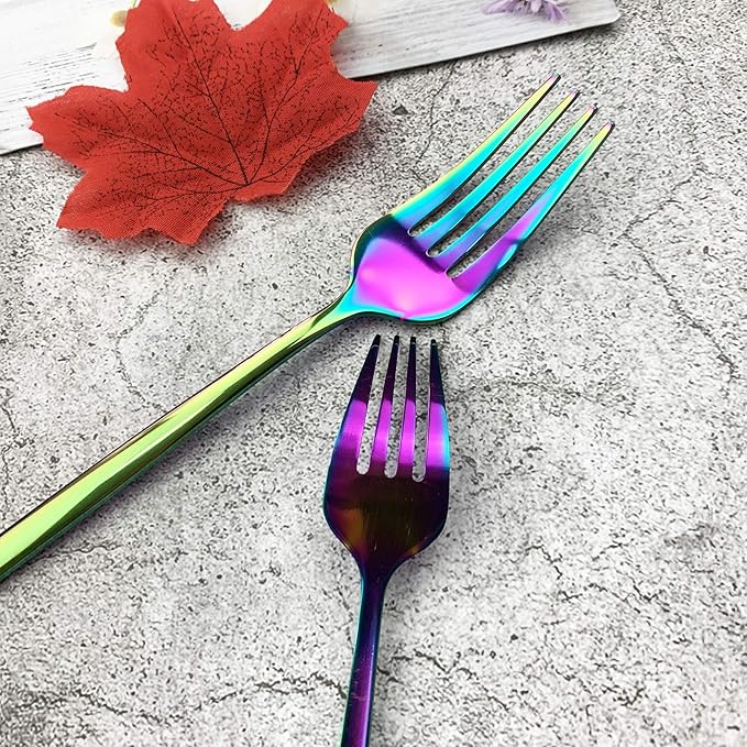 JASHII Silverware Set, Mirror Polished Rainbow Flatware Cutlery Service for 6, Shiny Finish 36 Pieces Stainless Steel Utensils Dinner Knife Fork Spoon Dessert Fork Salad Spoon Dishwasher Safe