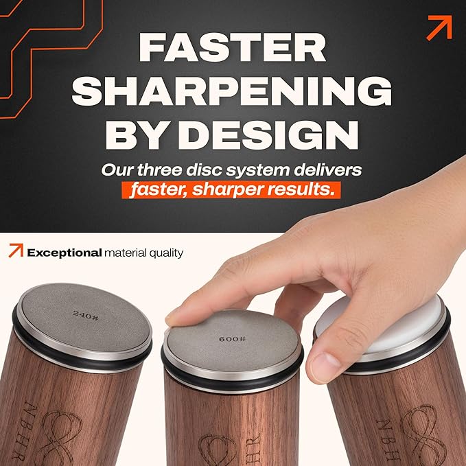 Rolling Knife Sharpener by NBHR – 15 & 20 Degrees Dual Angle magnetic knife sharpener kit for kitchen & chef knives, Perfect Kitchen Gift
