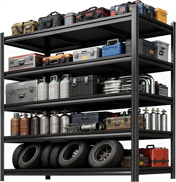 Metal Shelving, Garage Shelving Unit and Storage,Adjustable Storage Shelves, 3000LBS Storage Steel Shelving, for Kitchen Warehouse Pantry Commercial Use, Basement ((63in×48in×24in-4 Tier))