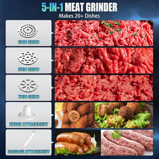 5.0 Upgrade Electric Meat Grinder【NO.1 Germany 3500W Super Motor】【SGS Certified SUS304 Blade & Plate】3-Second Fast Meat Grinding, Perfect For Meat Grinders For Home Use (BLACK)