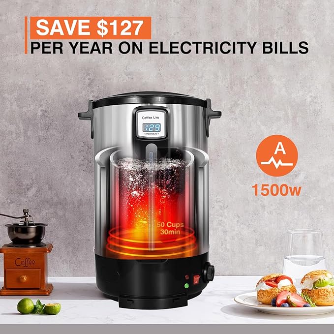 100-Cup Commercial Coffee Urn – Upgraded Even-Brew Showerhead & Filter – Double-Wall Stainless Steel Percolator with Keep-Warm Function (Coffee Urn)