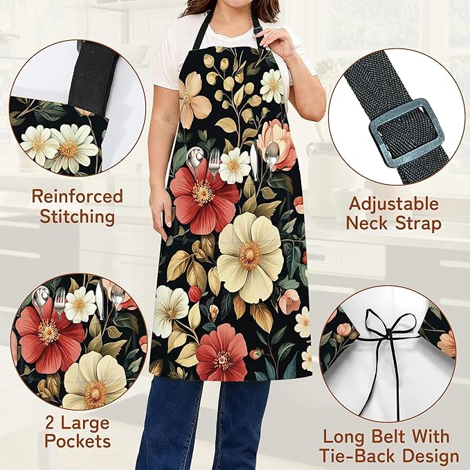 Cooking Apron for Women and Men,Adjustable Chef Bib Apron with 2 Pockets, Water and Oil Resistant for Kitchen Use