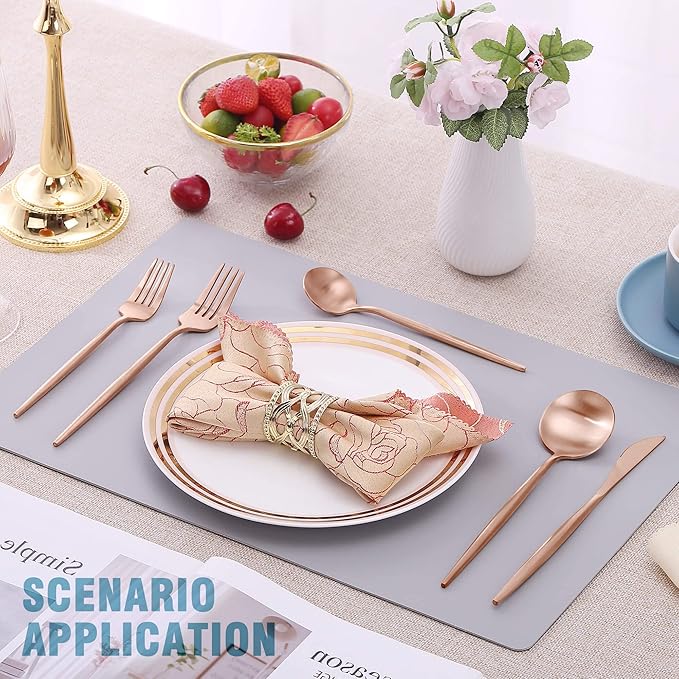 Lemeya Matte Rose Gold Silverware Set for 4,Modern Stainless Steel Brushed Cutlery Set,20-Pieces Heavy Duty Flatware Set,Knives Spoons and Forks Set Utensils Set, Satin Finish, Dishwasher Safe