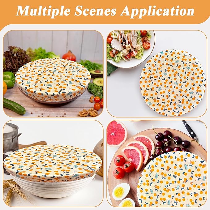 OHIYO Reusable Beeswax Bowl Covers (2 Large), Elastic Cotton Cloth Sourdough Bread Cover, 12 inch Reusable Bowl Caps for Bread Proofing Baskets and Large Mixing Containers