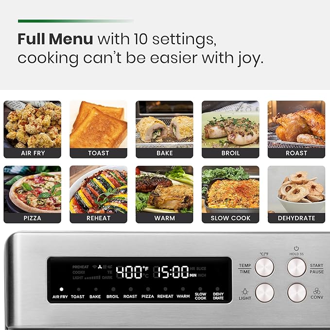 VAL CUCINA Infrared Heating Air Fryer Toaster Oven, Extra Large Countertop Convection Oven 10-in-1 Combo, 6-Slice Toast, Enamel Baking Pan Easy Clean with Recipe Book, Brushed Stainless Steel Finish