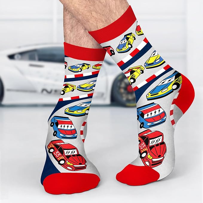 VICRAZY Racing Car, Sport Car Socks for Men, Women - Formula 1 Gifts, Racing Socks, Stocking Stuffers for Men, Women