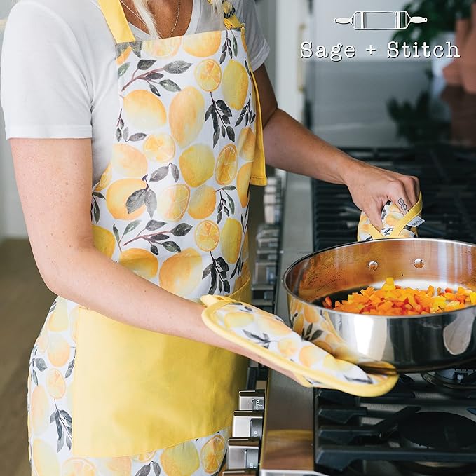 Adjustable Designer Kitchen Apron for Adults | Cotton Cooking Apron with Pockets and Adjustable Neck Buckle